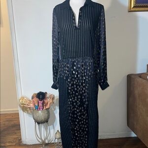 Navy Pinstripe & Polka Dot Midi Dress